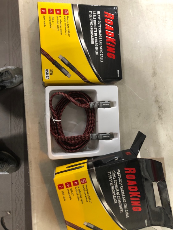 Photo 2 of RoadKing RK06350 6ft. Heavy-Duty 33W USB-C to USB-C Charge and Sync Cable Red/Black
2 ct