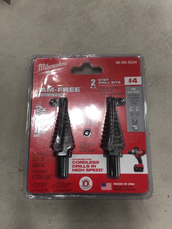 Photo 2 of Milwaukee
3/16 in. - 7/8 in. x 1/16 in. #4 Step Drill Bit (2 Pack)