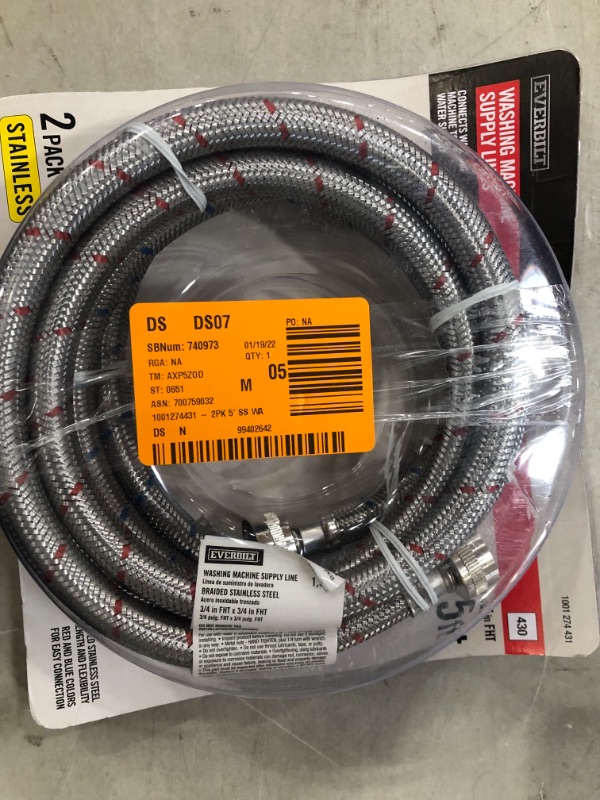 Photo 2 of Everbilt Â 3/4 in. FIP x 3/4 in. FIP x 60 in. Stainless Steel Washing Machine Hose Set