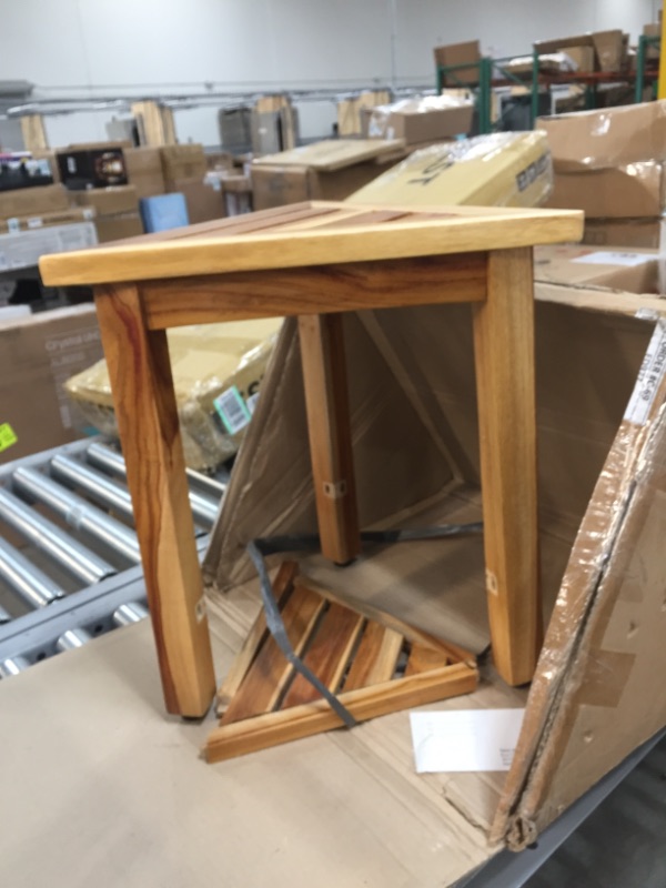 Photo 2 of **BOTTOM SHELF IS BROKEN AND BENCH IS LOOSE**
EcoDecors EarthyTeak FlexiCorner 17" Triangular Teak Modular Shower Bench and Table with Shelf
