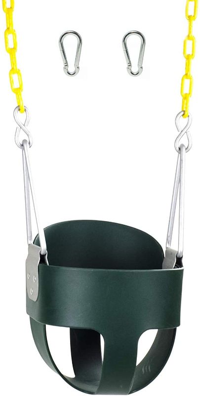 Photo 1 of High Back Full Bucket Toddler Swing Seat with Plastic Coated Chains and Carabiners for Easy Install- Green
