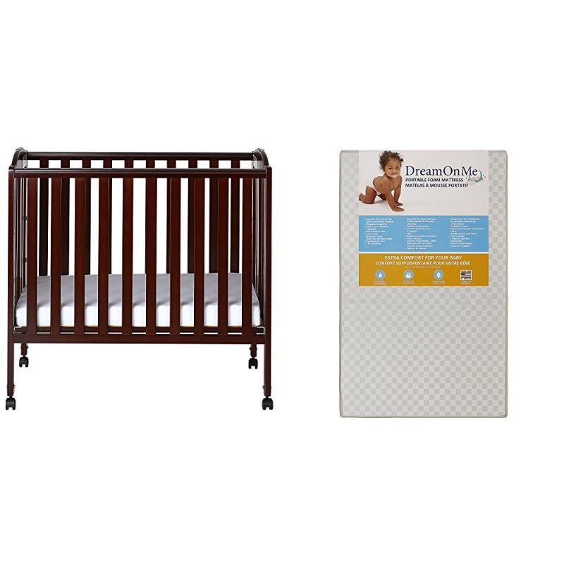 Photo 1 of Dream On Me 3 in 1 Portable Folding Stationary Side Crib with Dream On Me 3 Portable Crib Mattress