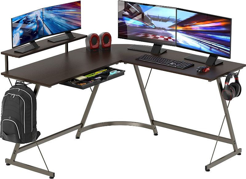 Photo 1 of *READ BELOW* SHW Vista L-Shape Desk with Monitor Stand, Espresso
