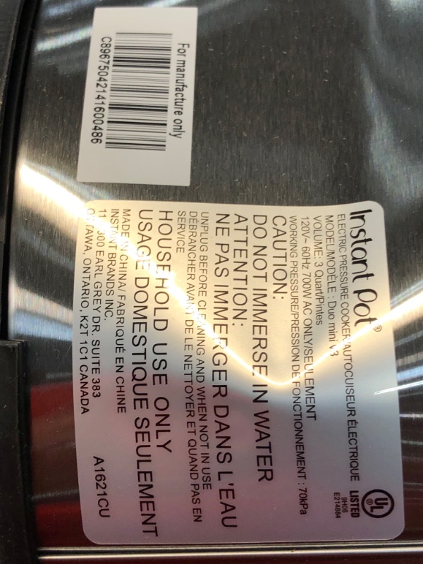 Photo 2 of Instant Pot Duo 7-in-1 Electric Pressure Cooker, Slow Cooker, Rice Cooker, Steamer, Sauté, Yogurt Maker, Warmer & Sterilizer, 3 Quart, Stainless Steel/Black
