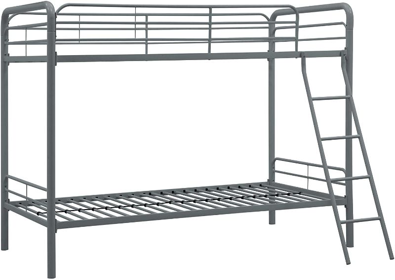 Photo 1 of *READ BELOW* DHP Twin-Over-Twin Bunk Bed with Metal Frame and Ladder, Space-Saving Design, Silver
