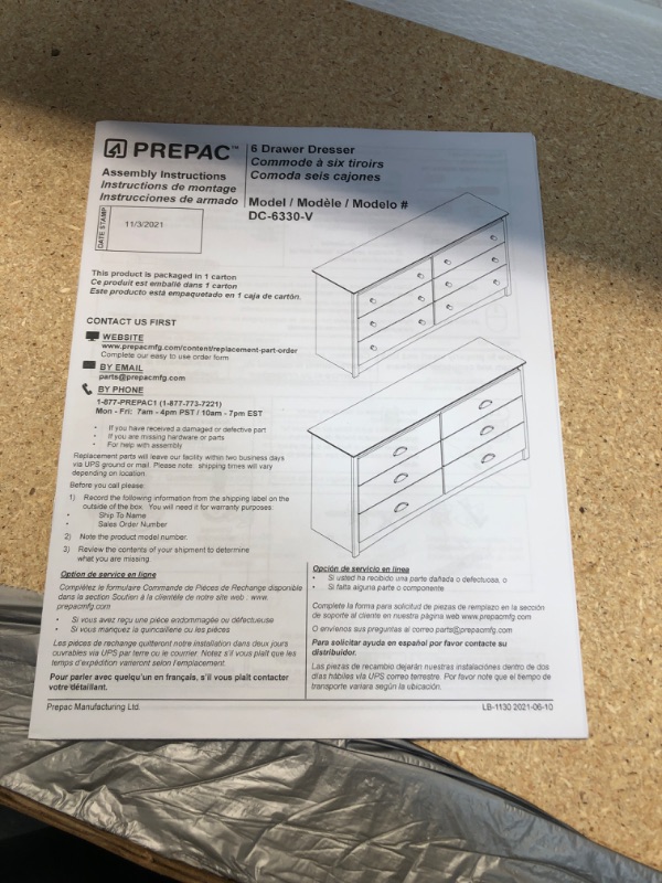 Photo 2 of **BOX 1 OF 2**
PREPAC Black Sonoma 6 Drawer Dresser
