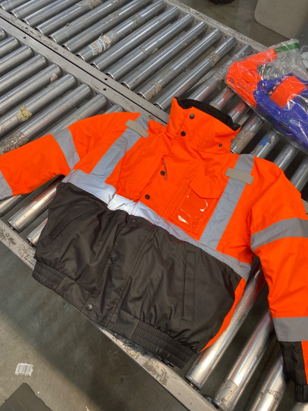 Photo 2 of High Visibility Reflective Winter Bomber Jacket, Black Bottom, Zip Out Fleece Liner, ANSI Compliant, Ergodyne GloWear 8381, Orange, Small
