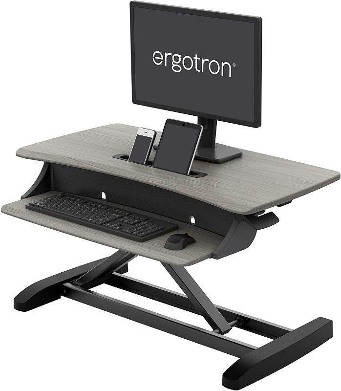 Photo 1 of Ergotron – WorkFit-Z Mini Small Standing Desk Converter, Laptop Sit Stand Desk Riser for Tabletops and Home Office – 31 Inch Width, Grey Woodgrain
