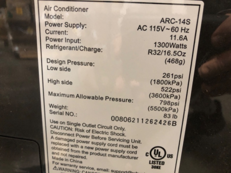 Photo 4 of (NON-FUNCTIONAL VENT; DAMAGED SIDE)
ARC14S 19" Portable Air Conditioner with 14000 BTU Cooling Capacity Dual Hose and Programmable Timer in Platinum and

