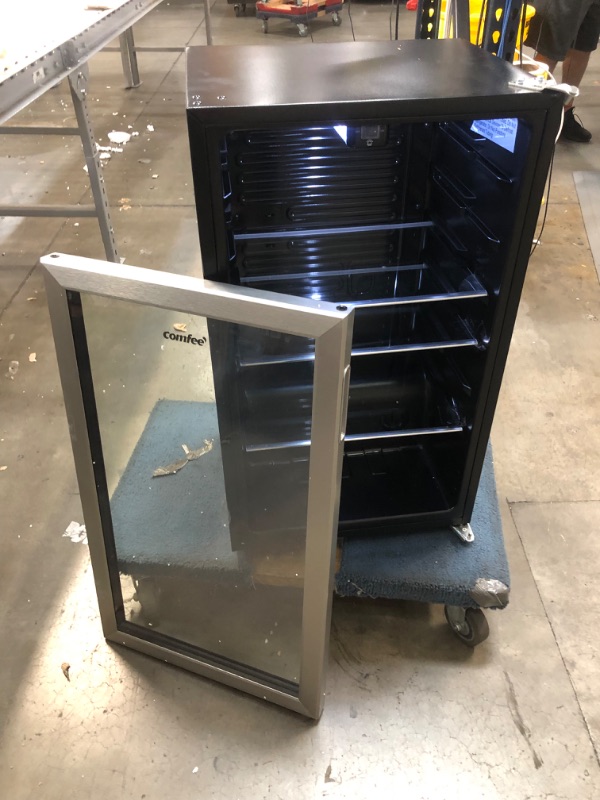 Photo 3 of (DENTED/SCRATCHED; BENT DOOR HINGE)
Comfee 115-120 Can Beverage Cooler/Refrigerator, 115 Cans Capacity, Mechanical Control, Glass Door with Stainless Steel Frame,Glass Shelves/adjustable
