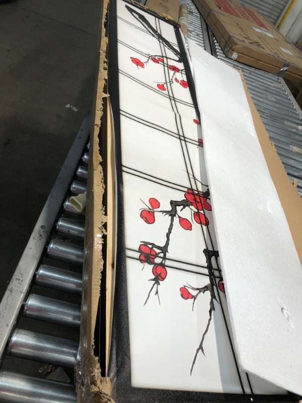 Photo 3 of (TORN MATERIAL; BENT FRAMES)
6 ft. Black Canvas Cherry Blossom 3-Panel Room Divider