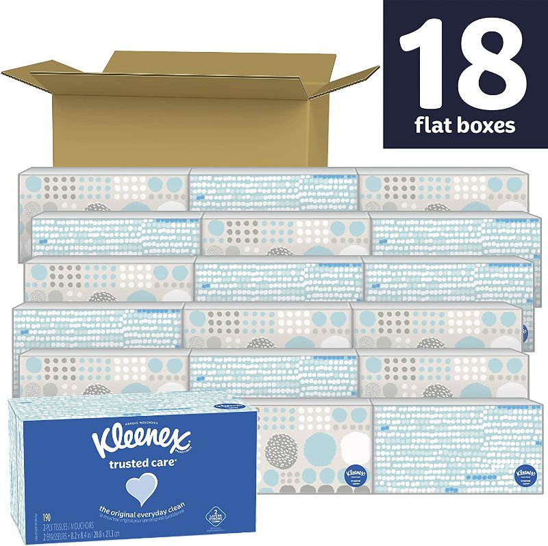 Photo 1 of Kleenex Trusted Care Facial Tissues, 18 Flat Boxes, 190 Tissues per Box (3,420 Total Tissues)
