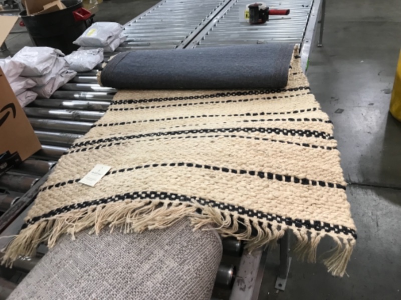 Photo 1 of 2'4" X 7' Bleached Jute Variegated Stripe Area Runner Railroad Gray - Hearth & Hand™ with Magnolia
