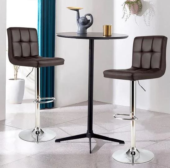 Photo 1 of 38 in. - 46 in. Adjustable Height Brown Low Back Metal Bar Stool with PU Leather-Seat 360° Swivel (Set of 2)
