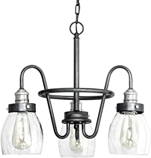 Photo 1 of (MISSING GLASS SHELL AND BULB)
Crofton 3-Light Rustic Pewter Chandelier w Brushed Nickel Accents & Seeded Glass