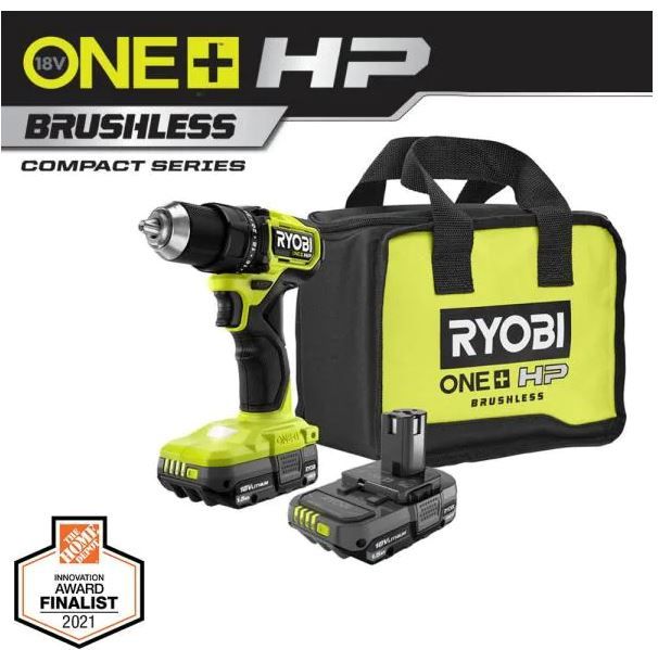Photo 1 of (MISSING CHARGER)
RYOBI ONE+ HP 18V Brushless Cordless Compact 1/2 in. Drill/Driver Kit with (2) 1.5 Ah Batteries, and Bag