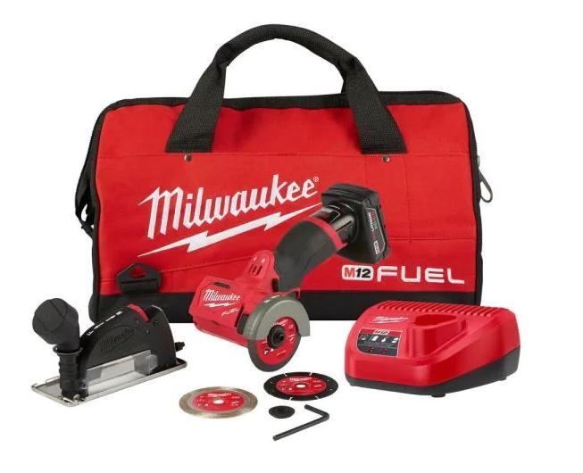 Photo 1 of **incomplete*** Milwaukee
M12 FUEL 12-Volt 3 in. Lithium-Ion Brushless Cordless Cut Off Saw Kit with One 4.0 Ah Battery Charger and Bag