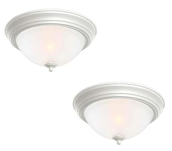 Photo 1 of 13 in. 2-Light White Flush Mount (2-Pack)
