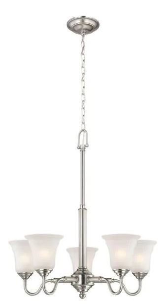 Photo 1 of Creekford 5-Light Brushed Nickel Chandelier with Frosted Glass Shades
