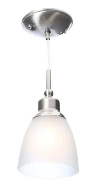 Photo 1 of 
Hampton Bay
Riverbrook 1-Light Brushed Nickel Mini Pendant with Frosted White Glass Shade (3-Pack)