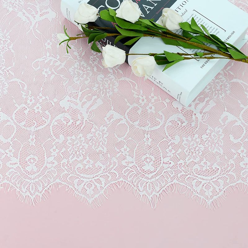 Photo 1 of  60 x 120 Inch White Lace Table Runner Rectangle White 