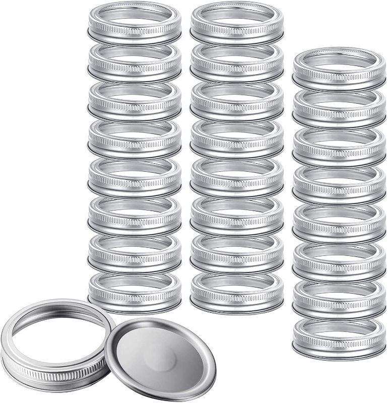 Photo 1 of 24-Count Regular Reusable Mouth Canning Jars Replacement Metal Rings Practical Screw Jar Bands Leak Proof Tinplate Metal Bands Rings for Mason Jar (70mm Silver?