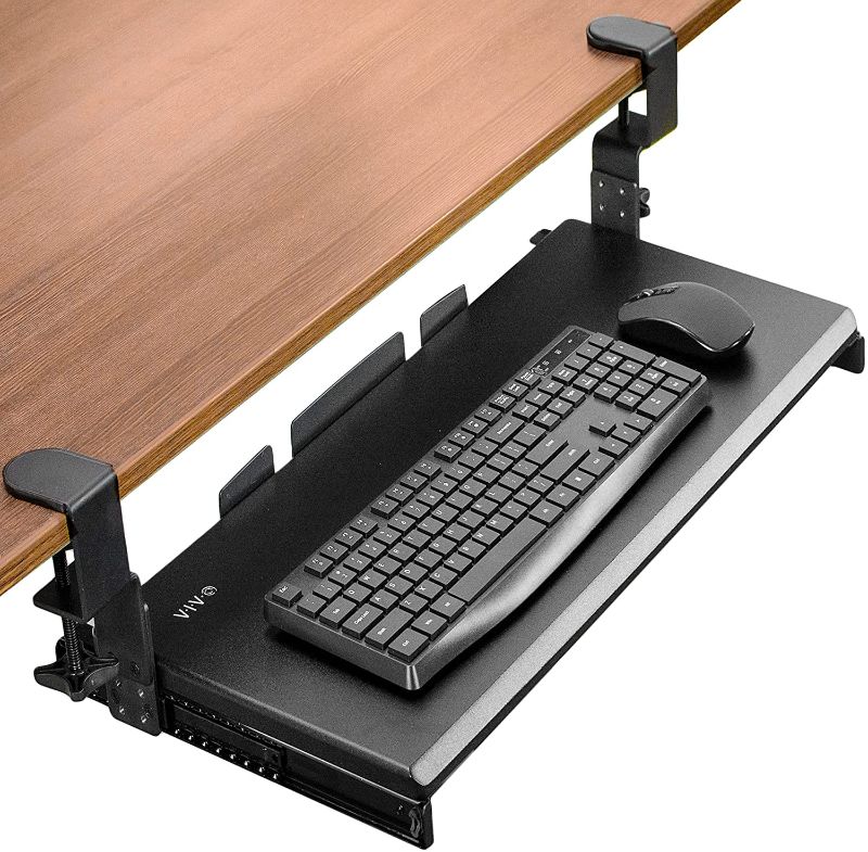 Photo 1 of VIVO Large Height Adjustable Under Desk Keyboard Tray, C-clamp Mount System, 27 (33 Including Clamps) x 11 inch Slide-Out Platform Computer Drawer for Typing, Black, MOUNT-KB05HB
