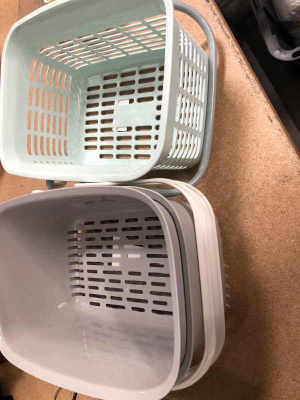 Photo 2 of (3 BASKETS) rejomiik Portable Shower Caddy Basket Plastic Organizer Storage Basket with Handle/Drainage Holes 2 PACK AND 1 BLUE BASKET 