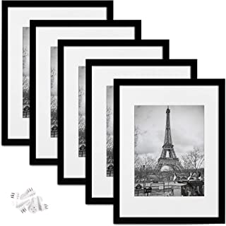 Photo 1 of  12x16 Picture Frame Set of 5,Display Pictures 8.5x11 with Mat or 12x16 Without Mat,Wall Gallery Photo Frames,Black