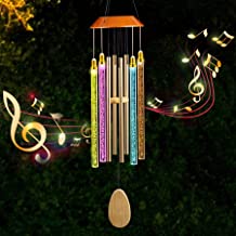 Photo 1 of INGOFIN Gold Solar Wind Chimes - LED Changing Color Wind Chimes for Outside with 8 Tubes, Waterproof Solar Powered Memorial Wind Chimes Lights,