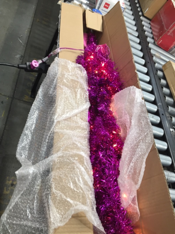 Photo 3 of National Tree Company Pre-Lit Artificial Christmas Tree, Pink Tinsel, White Lights, Includes Stand, 4 feet

//POWERS ON, STAND IS BROKEN
