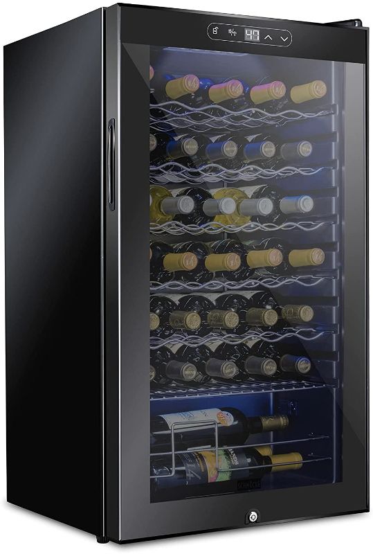 Photo 1 of SCHMECKE 34 Bottle Compressor Wine Cooler Refrigerator w/Lock | Large Freestanding Wine Cellar | 41f-64f Digital Temperature Control Wine Fridge For Red, White, Champagne or Sparkling Wine - Black
