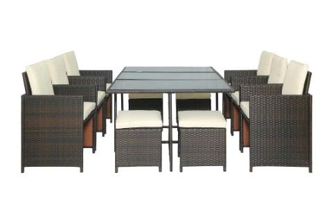 Photo 1 of INCOMPLETE//BOX 2 OF 3/ MISSING BOXES 1 AND 2//
Nestfair
Brown 11-Piece Wicker Outdoor Dining Set with Beige Cushions