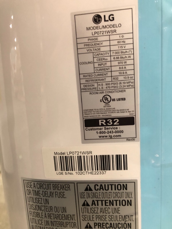Photo 4 of LG 7,000 BTU (DOE) / 10,000 BTU (ASHRAE) Portable Air Conditioner, Cools 300 Sq.Ft. (12' x 25' room size), Quiet Operation, LCD Remote, Window Installation Kit Included, 115V
