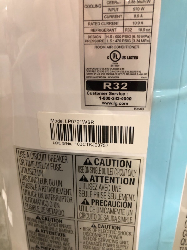 Photo 3 of LG 7,000 BTU (DOE) / 10,000 BTU (ASHRAE) Portable Air Conditioner, Cools 300 Sq.Ft. (12' x 25' room size), Quiet Operation, LCD Remote, Window Installation Kit Included, 115V
