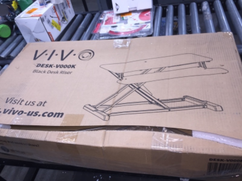 Photo 3 of VIVO Black Height Adjustable Standing Desk Monitor Riser 32" Sit Stand Workstation Tabletop