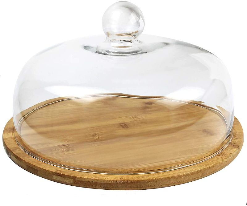 Photo 1 of *Stock photo for refrence only*
Royal Brands Bamboo Cake Display, Cake Holder, Dessert and Appetizer Round Centerpiece, Glass Dome Cloche Lid 