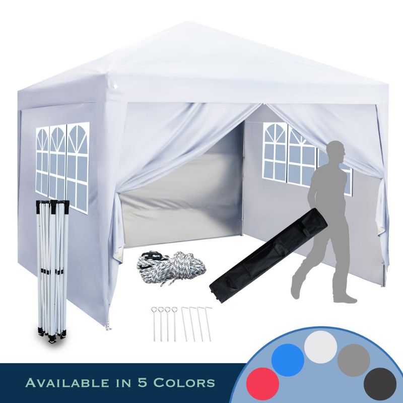 Photo 1 of 10 ft. x 10 ft. Instant Canopy Pop-Up Tent with Sidewalls, Adjustable Legs, White
