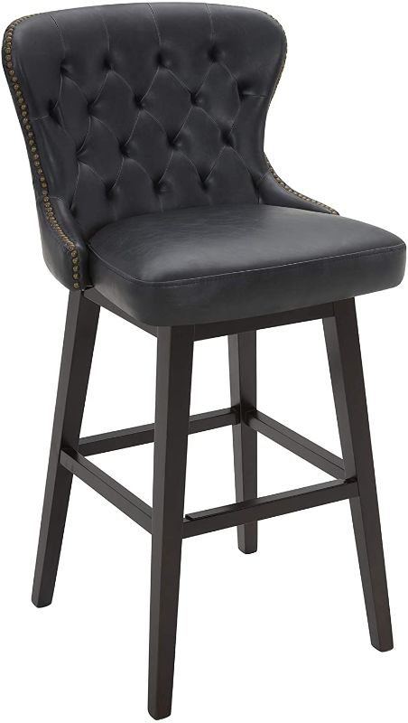 Photo 1 of  Amazon Brand – Stone & Beam Morgan Faux Leather Memory-Swivel Barstool, 42.1"H, Black
***LEG IS DAMAGED 