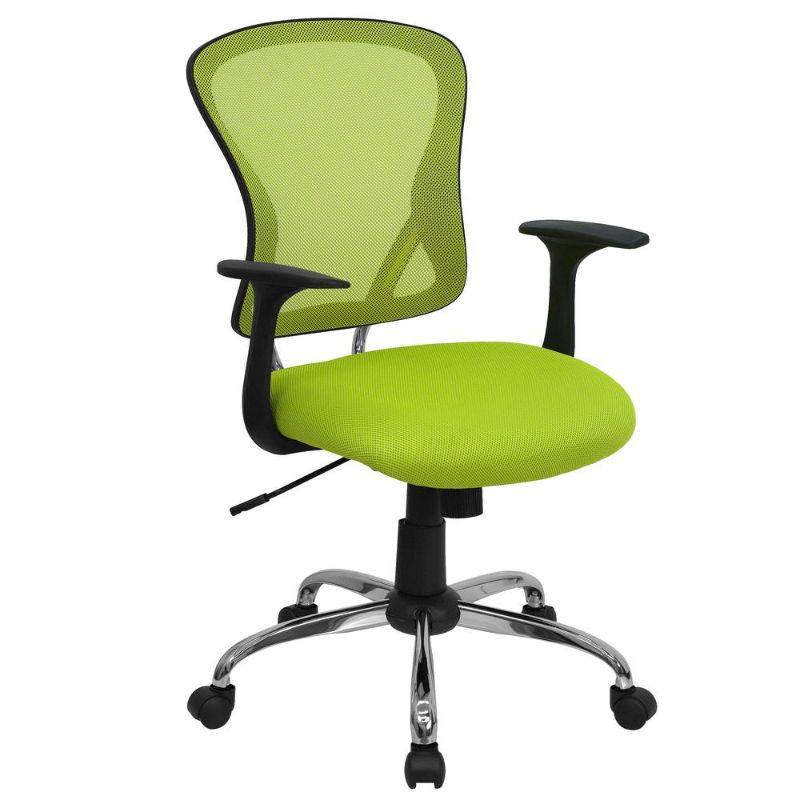 Photo 1 of Flash Furniture Mid-Back Green Mesh Swivel Task Office Chair with Chrome Base and Arms