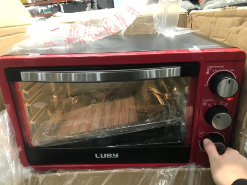 Photo 3 of LUBY Convection Toaster Oven with Timer, Toast, Broil Settings, Includes Baking Pan, Rack and Crumb Tray, 6-Slice, Red
