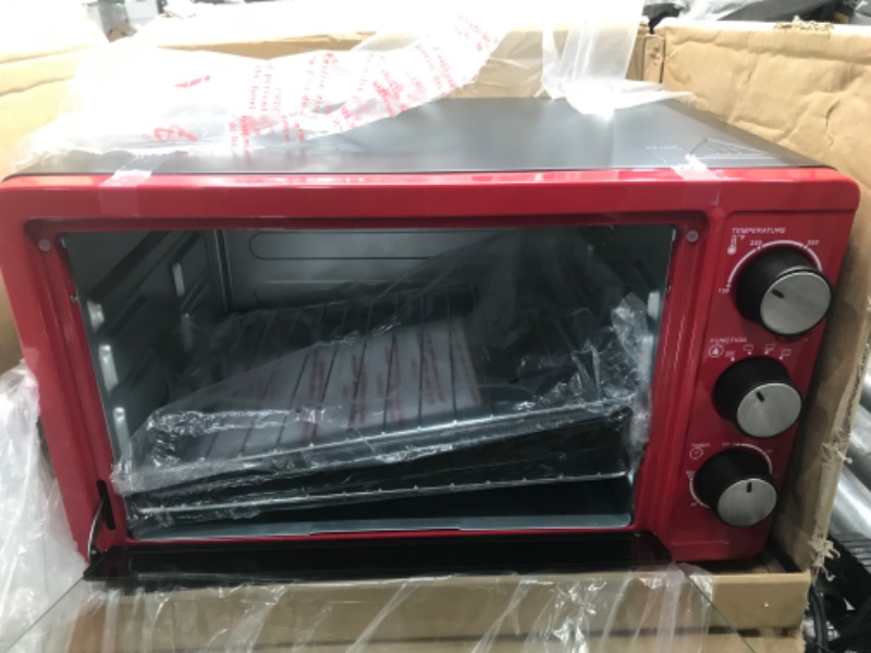 Photo 2 of LUBY Convection Toaster Oven with Timer, Toast, Broil Settings, Includes Baking Pan, Rack and Crumb Tray, 6-Slice, Red
