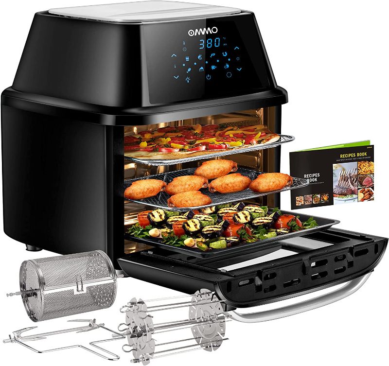 Photo 1 of Air Fryer Oven 17-Quart, OMMO 1800W Countertop Air Fryer Toaster Oven Combo with Rotisserie & Dehydrator, Digital Controls, 8 Presets, Rich Accessories & Cookbook (40+ Recipes), ETL Certified
