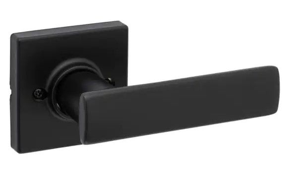 Photo 1 of **ASSORTED DOOR KNOBS** 
Defiant Zacoti Matte Black Bed/Bath Door Handle
and Kwikset Breton Square Matte Black Half -Dummy Door Lever
and Kwikset Polo Polished Brass Privacy Door Knob