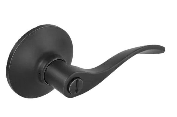 Photo 1 of **ASSORTED DOOR KNOBS** 
Defiant Zacoti Matte Black Bed/Bath Door Handle
and Kwikset Breton Square Matte Black Half -Dummy Door Lever
and Kwikset Polo Polished Brass Privacy Door Knob