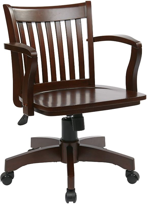 Photo 1 of OSP Home Furnishings Deluxe Wood Bankers Desk Chair with Wood Seat, Espresso color
