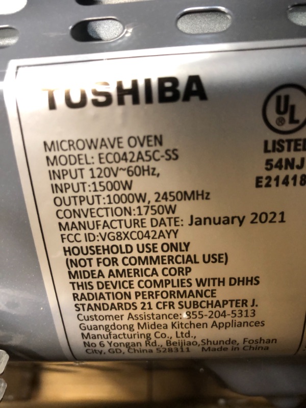 Photo 7 of Toshiba L Series Countertop Microwave Oven with Convection, 1.5 Cu.ft, Stainless Steel, MN EC042A5C-SS,, 1000 watt