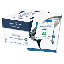 Photo 1 of Hammermill Great White Copy Paper, 11In. X 17In., 20 Lb, 30% Recycled, 500 Sheets Per Ream, Case Of 5 Reams