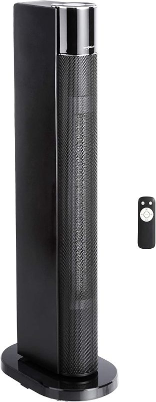 Photo 1 of Amazon Basics 34" 1500W Premium Portable Oscillating Ceramic Tower Space Heater with Remote, BLACK