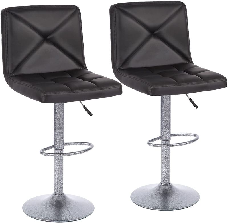 Photo 1 of **PARTS ONLY** 
PAIR OF 2- Leather Modern Height Adjustable Swivel Barstools Hydraulic Chair Bar Stools
